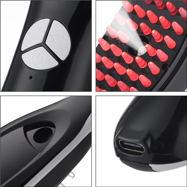 Гребінець зі світлотерапією, вібрацією та розпиленням для посилення росту волосся 6