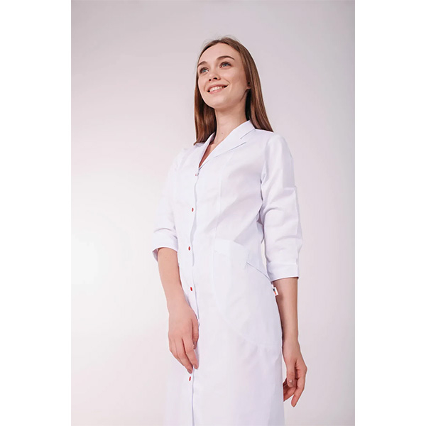 Медичний жіночий халат Арізона Topline (білий 3/4, червона кнопка) 2