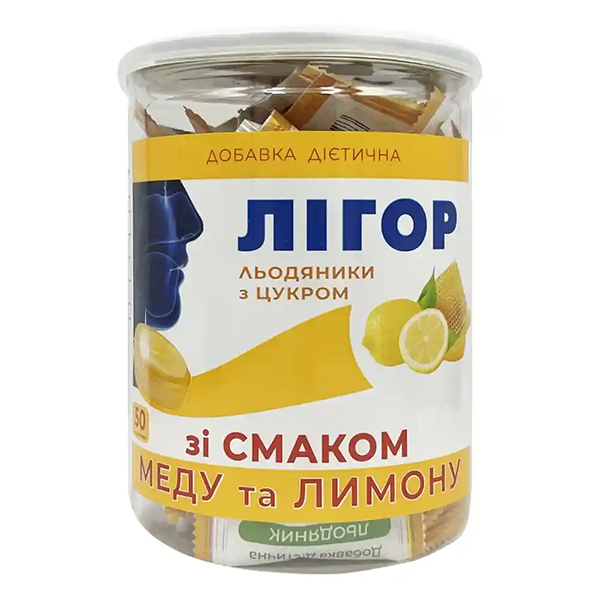 Леденцы Лигор с сахаром со вкусом меда и лимона, банка №50