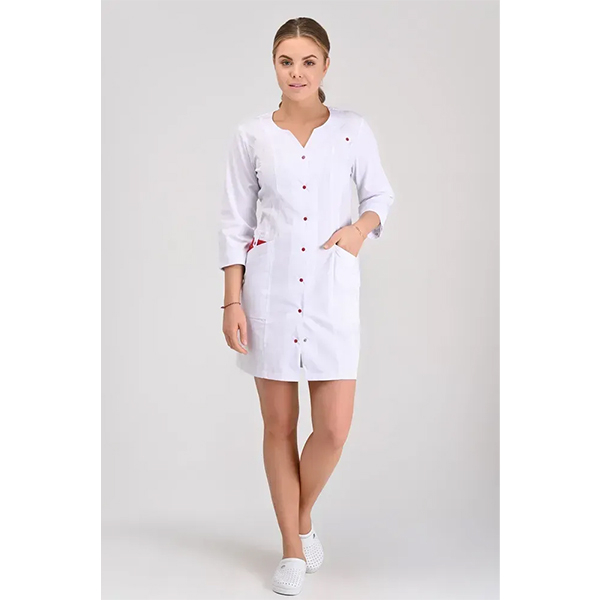 Медицинский женский халат Варна Topline (белый 3/4, красная кнопка) 3 Toros Медицинский женский халат Варна Topline (белый 3/4, красная кнопка) 3