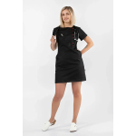 Медична сукня Марокко Topline (чорна, короткий рукав, червона кнопка)