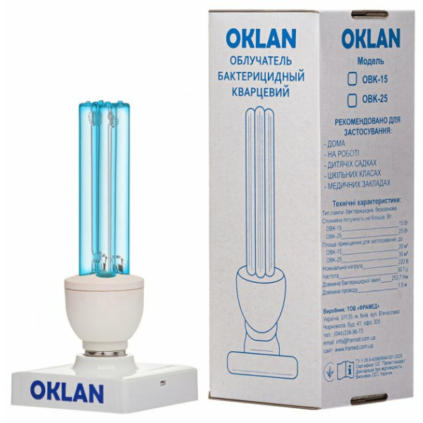 Опромінювач бактерицидний кварцовий медичний OKLAN OBK-25