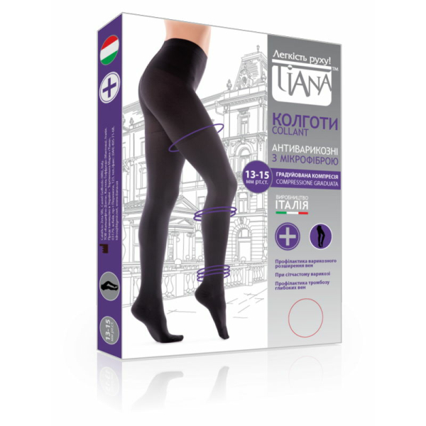 Колготки антиварикозні з мікрофіброю компресією 13-15 мм рт. ст. Tiana, 70 DEN, Тип 801 (чорний) 2