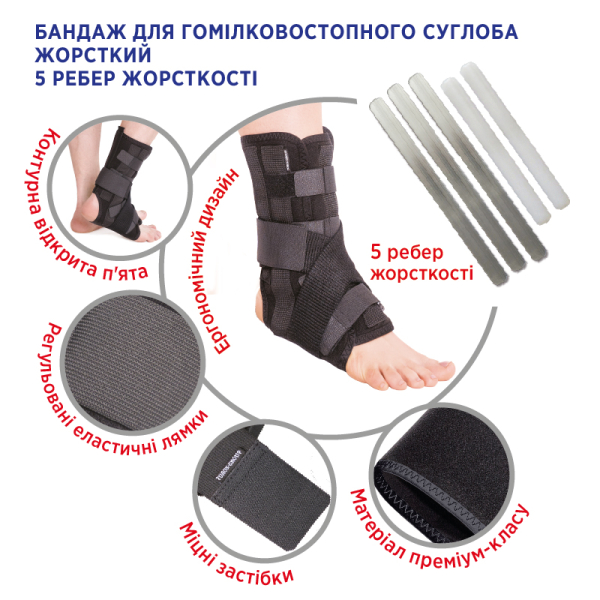 Бандаж (ортез) для гомілковостопного суглоба жорсткий (дитячий) Toros-Group, Тип 415-0 (чорний) 4