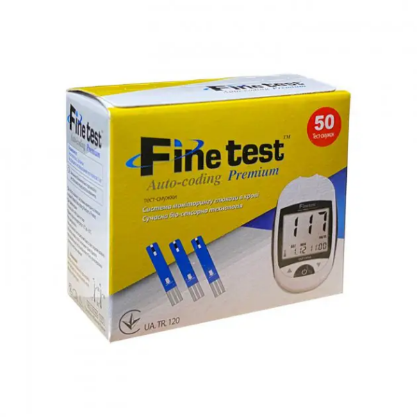 Тест-смужки для електр. вимірюв. рівня глюкози в крові №50,  Fine test premium