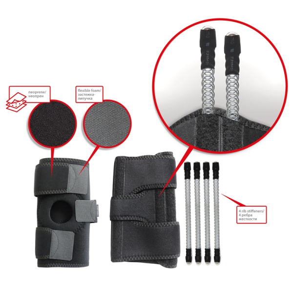 Бандаж (ортез) для колінного суглоба з 4 ребрами жорсткості роз'ємний неопреновий Toros-Group, Тип 518 (чорний) 4