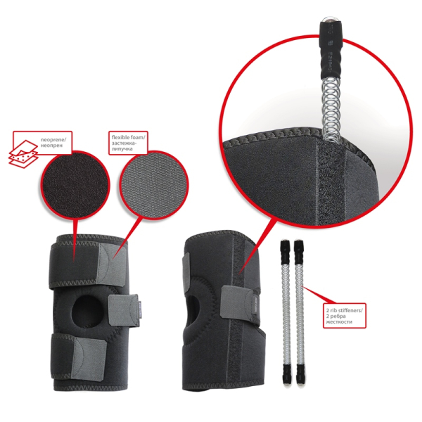 Бандаж (ортез) для колінного суглоба з ребрами жорсткості роз'ємний неопреновий Toros-Group, Тип 517, р.1 / р.2 (чорний) 3