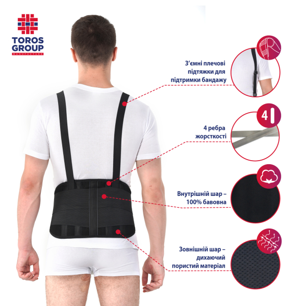 Бандаж підтримуючий жорсткий для підняття важких предметів Toros-Group, Тип 216 (чорний) 3