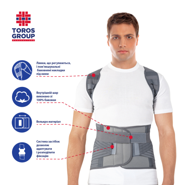 Корсет для корекції постави роз'ємний пористий "Люкс" Toros-Group, Тип 656 ПР (сірий) 6