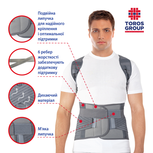 Корсет для корекції постави роз'ємний пористий "Люкс" Toros-Group, Тип 656 ПР (сірий) 11