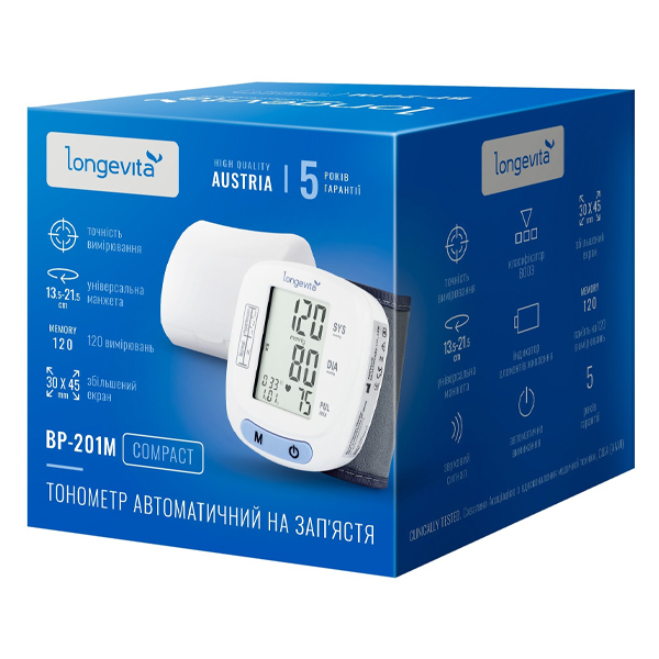 Автоматичний тонометр на зап'ястя Longevita BP-201M (розмір манжети 13.5-21.5 см) 4 Toros Автоматичний тонометр на зап'ястя Longevita BP-201M (розмір манжети 13.5-21.5 см) 4