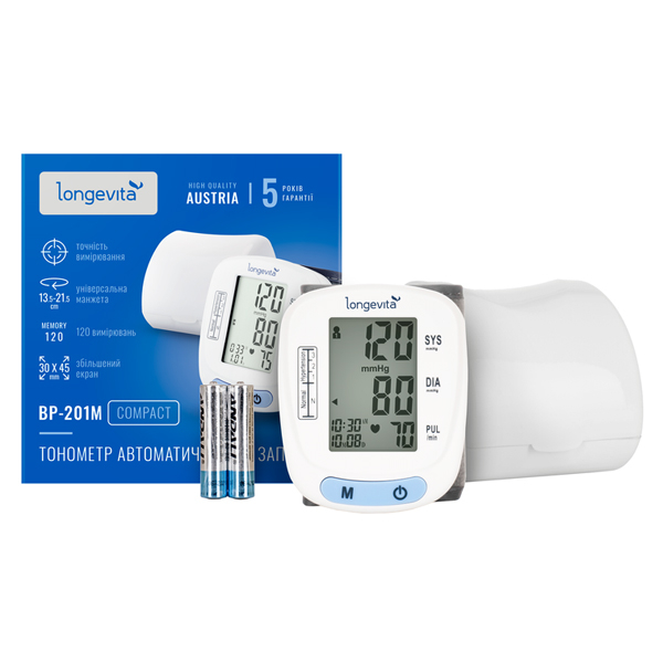 Автоматичний тонометр на зап'ястя Longevita BP-201M (розмір манжети 13.5-21.5 см) 6 Toros Автоматичний тонометр на зап'ястя Longevita BP-201M (розмір манжети 13.5-21.5 см) 6