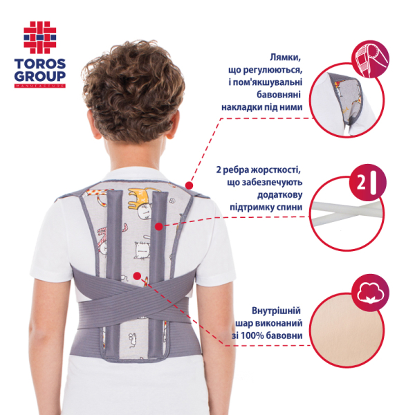 Корсет для корекції постави дитячий Toros-Group, Тип 652 (сірий з котами) 4