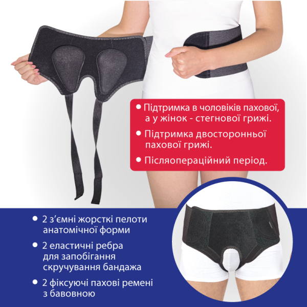 Бандаж протигрижовий паховий універсальний "Люкс" Toros-Group, Тип 355 (чорний) 2